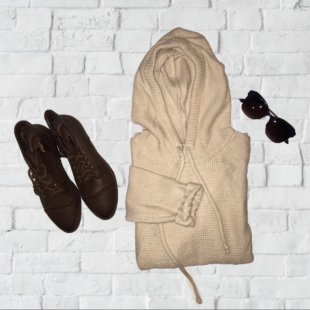Pink Rose Beige Hooded Sweater